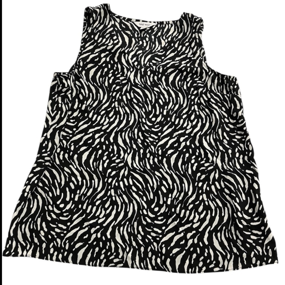 Nine West Tank Top Size Small Animal Zebra Print Black White Lined New